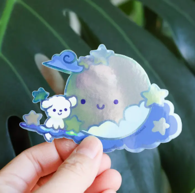 Thousand Skies Holographic Vinyl Sticker - Fluffy And The Moon