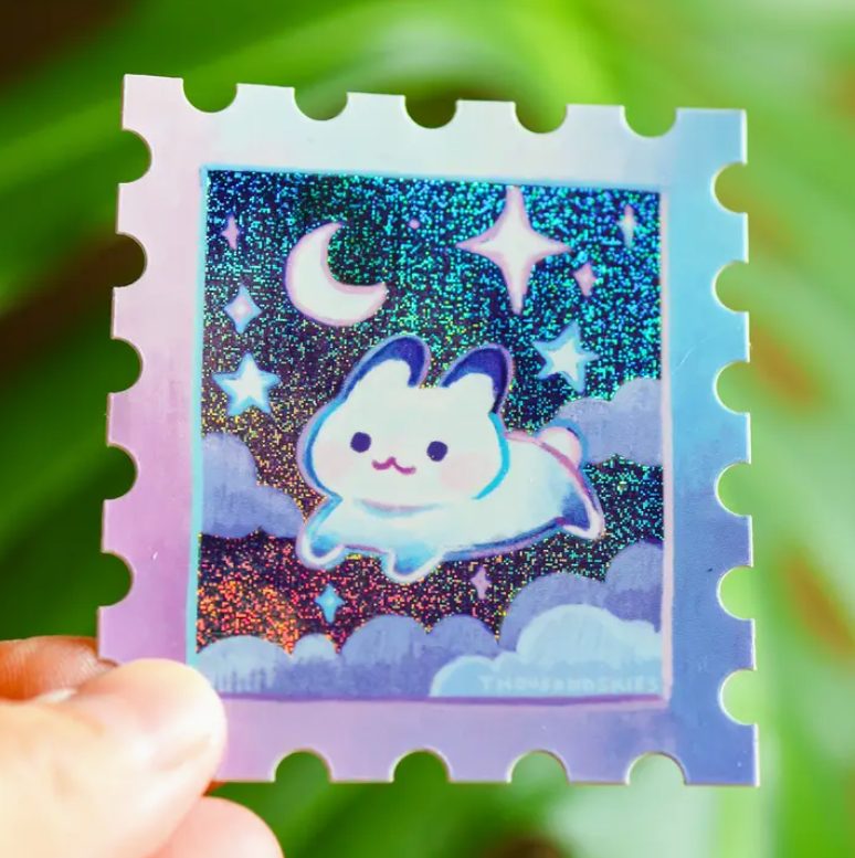 Thousand Skies Holographic Vinyl Sticker - Starry Night Rabbit Stamp