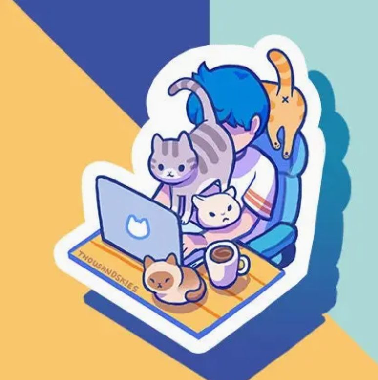 Thousand Skies Vinyl Sticker - Working From Home With Cats