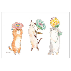 Tokoro Postcard - Spring Cats Holding Flowers