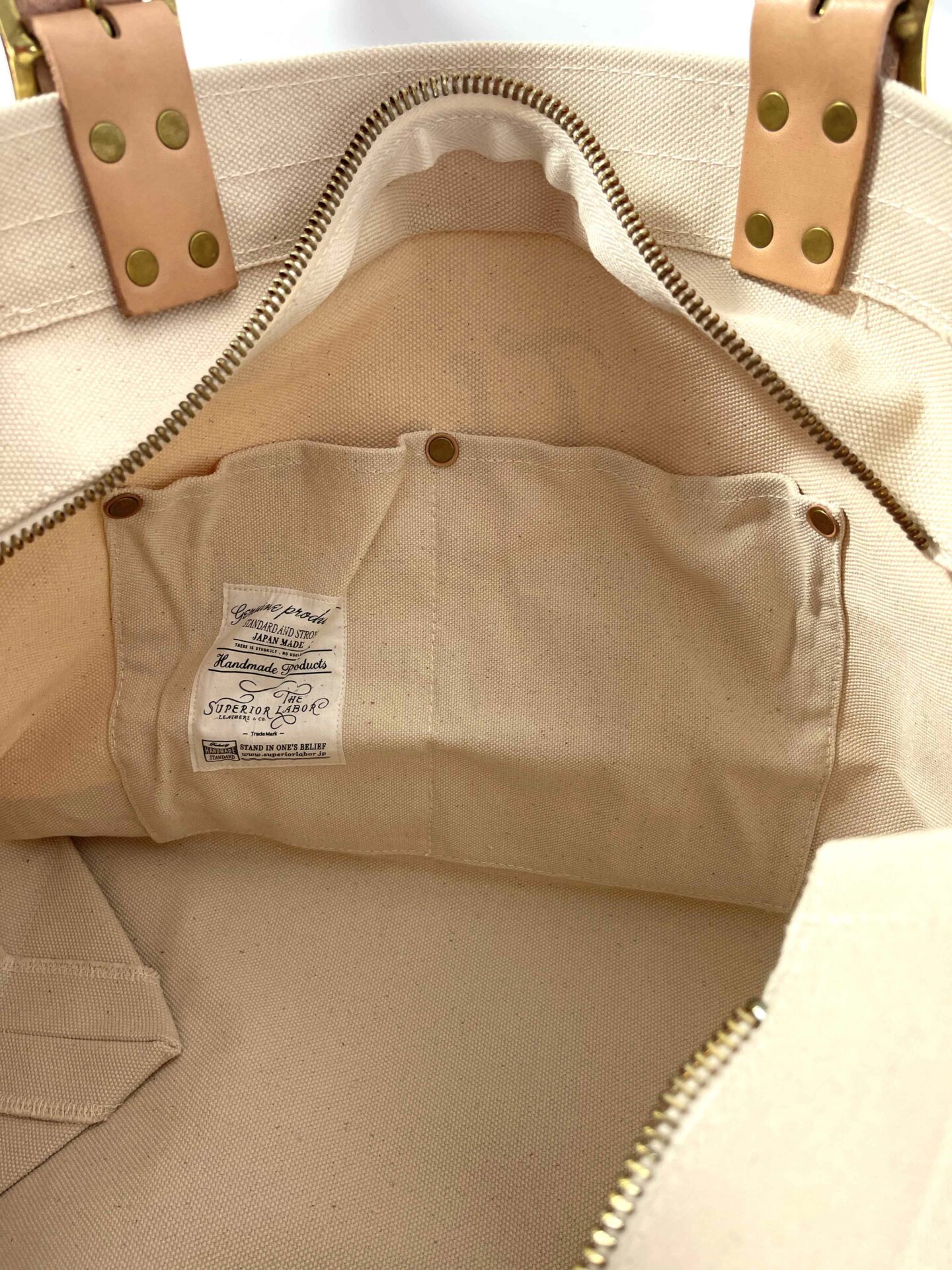 The Superior Labor Engineer Tote Bag S - Natural with Brown Bottom - Image 5