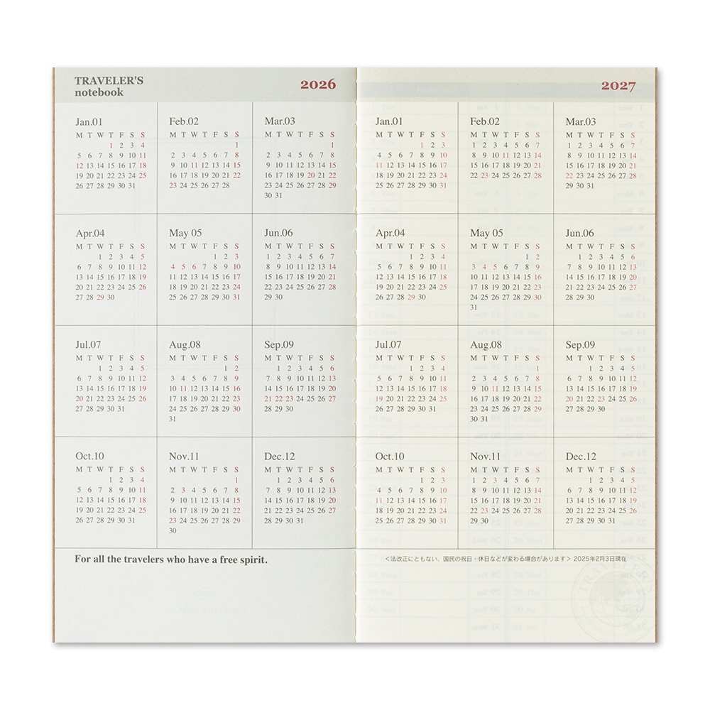 TRAVELER'S Notebook Diary 2026 Weekly Vertical Second Half