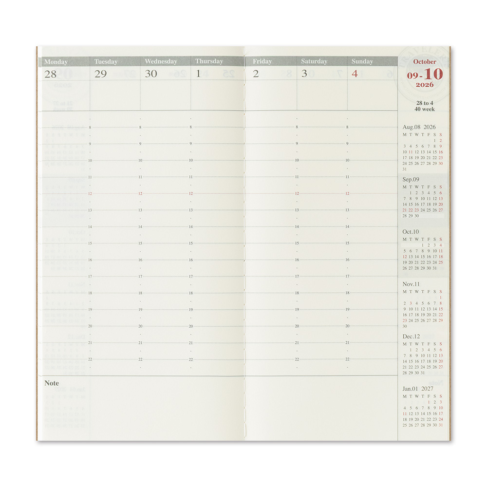 TRAVELER'S Notebook Diary 2026 Weekly Vertical Second Half