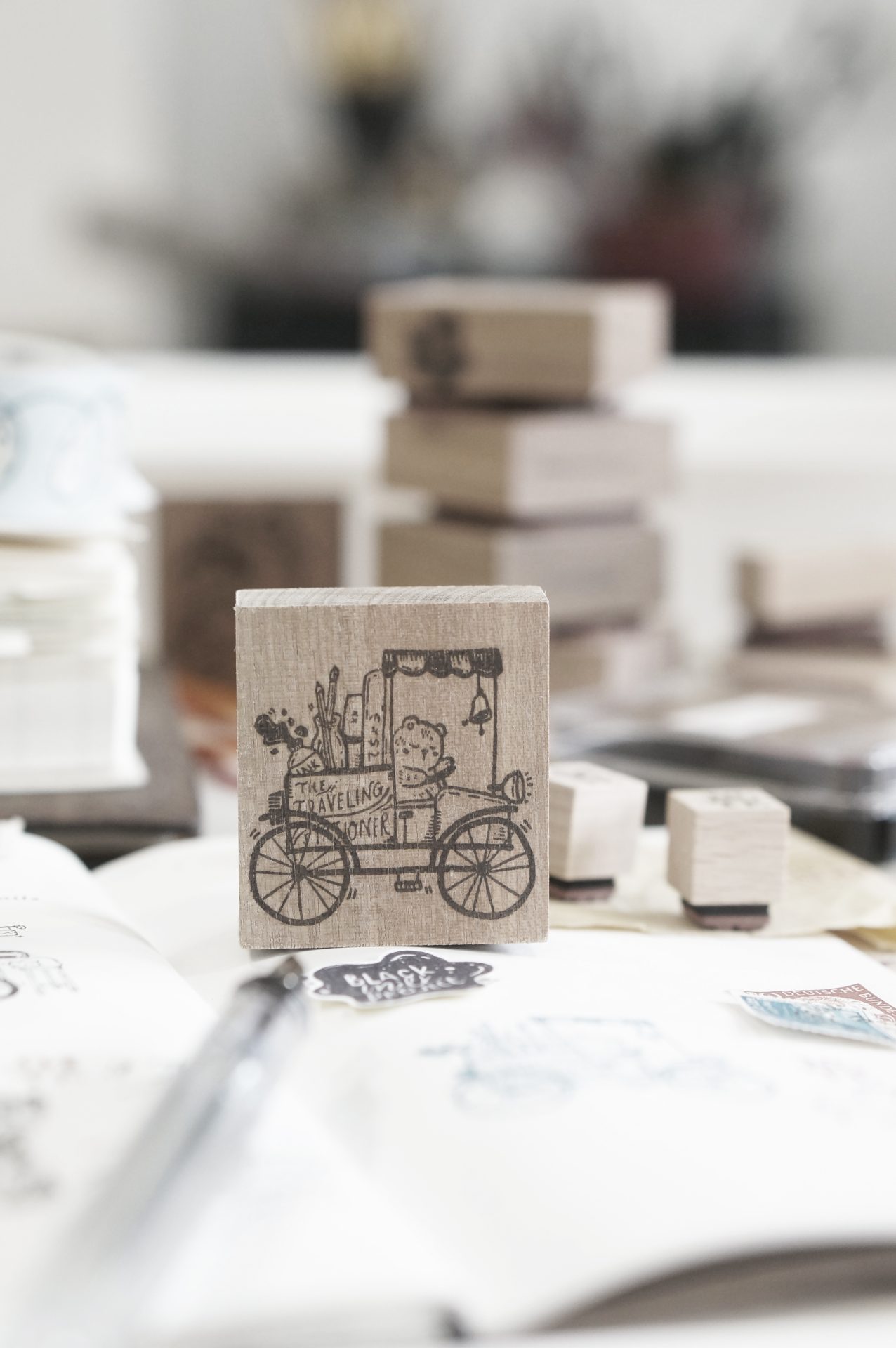 Black Milk Project Travelling Stationer Rubber Stamp - Bear on Cart