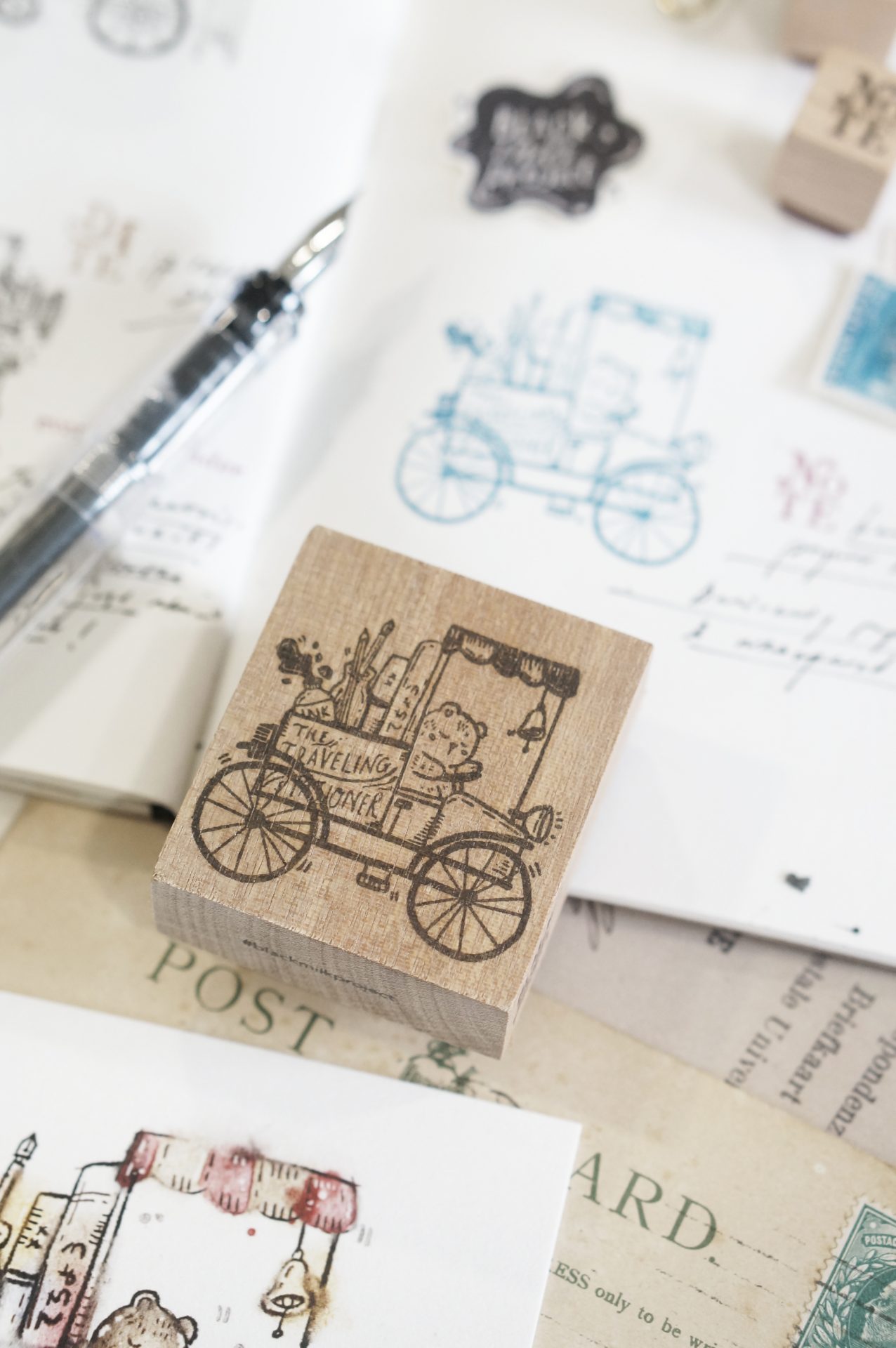 Black Milk Project Travelling Stationer Rubber Stamp - Bear on Cart