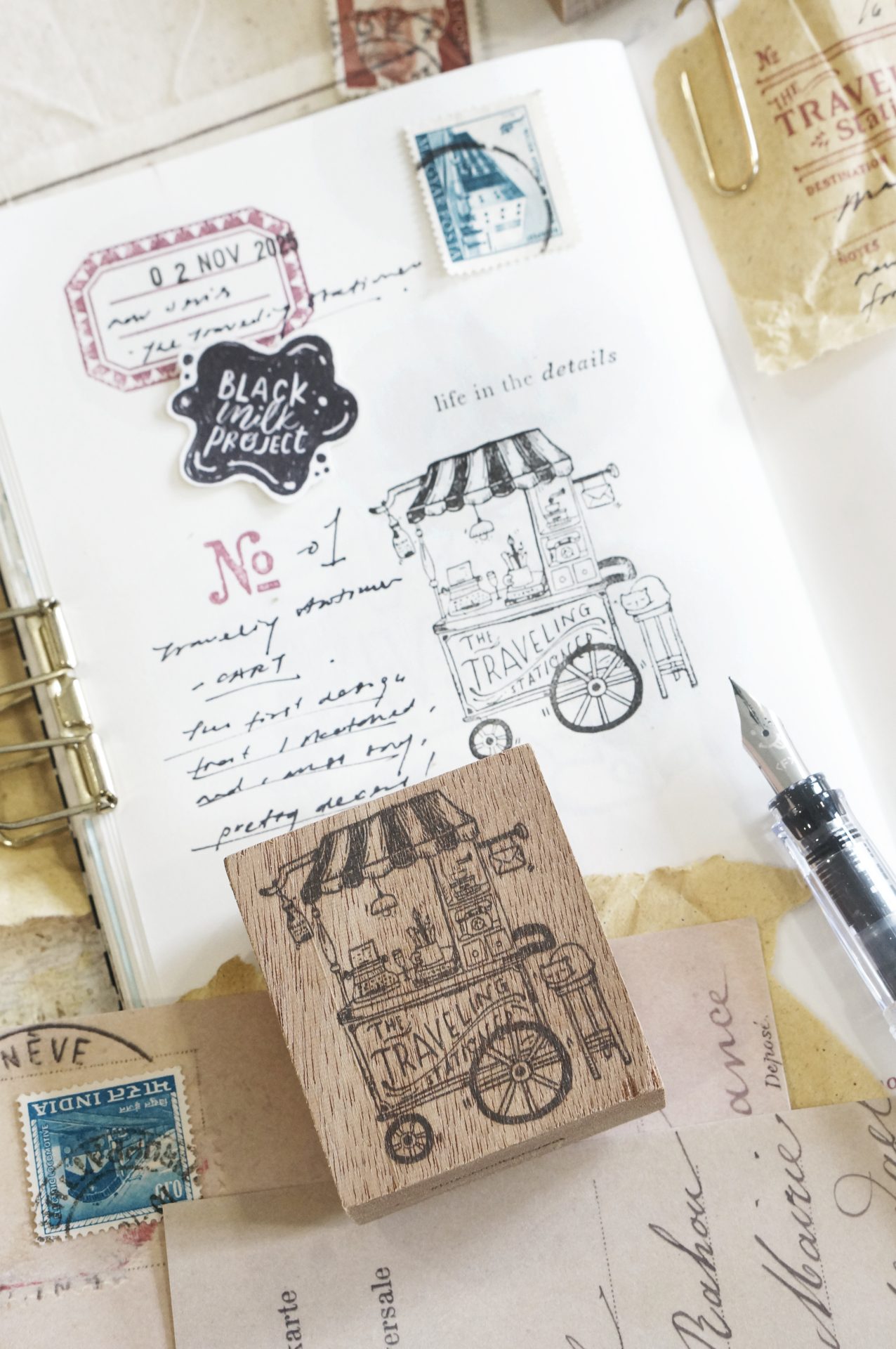 Black Milk Project Travelling Stationer Rubber Stamp - Stationery Cart