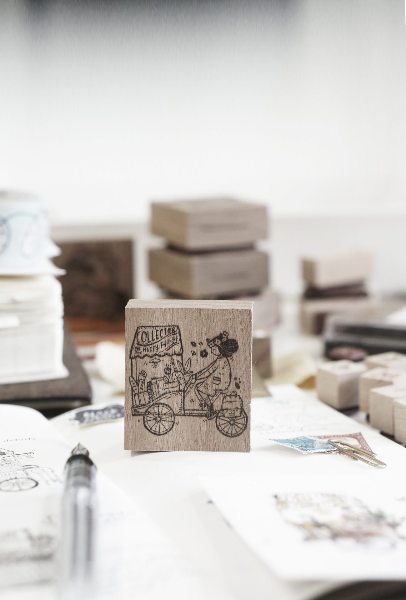 Black Milk Project Travelling Stationer Rubber Stamp - Girl on Cart