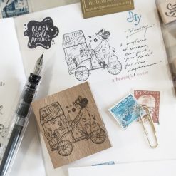 Black Milk Project Travelling Stationer Rubber Stamp - Girl on Cart