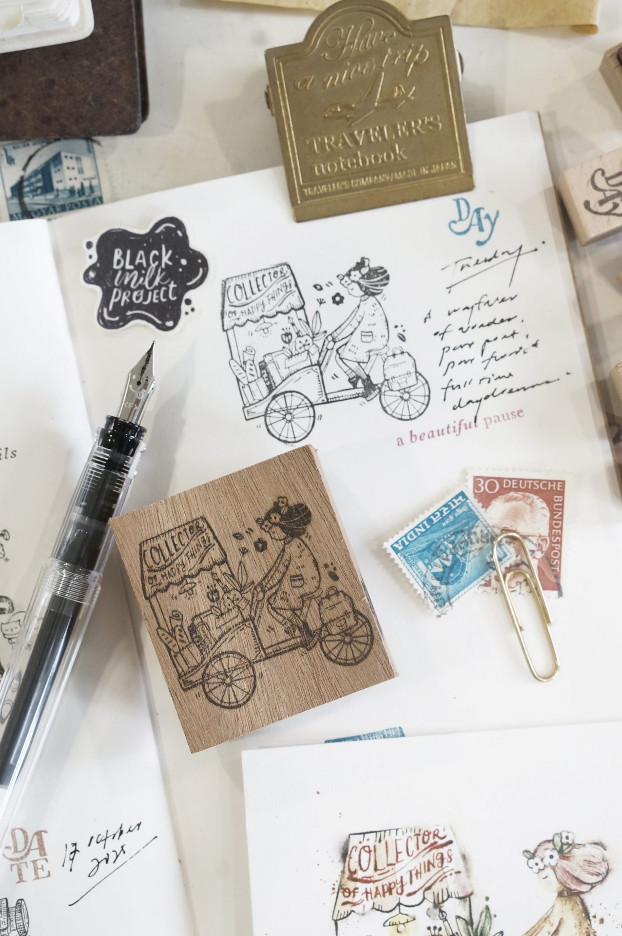 Black Milk Project Travelling Stationer Rubber Stamp - Girl on Cart