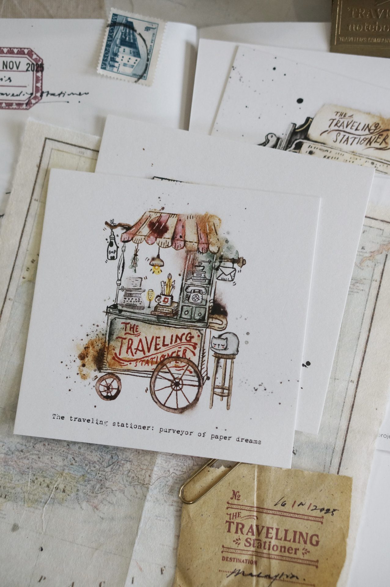 Black Milk Project Travelling Stationer Postcard - Stationery Cart
