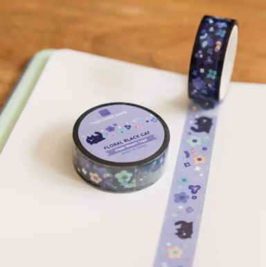 Thousand Skies PET Tape - Floral Black Cat