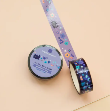 Thousand Skies PET Tape - Floral Black Cat