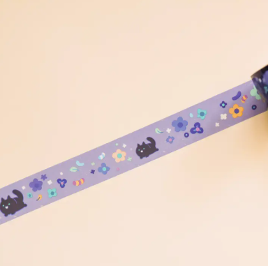 Thousand Skies PET Tape - Floral Black Cat