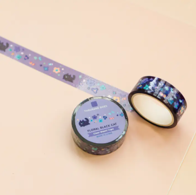 Thousand Skies PET Tape - Floral Black Cat