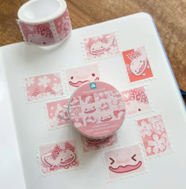 Thousand Skies Stamp Washi Tape - Cherry Blossom Axolotl