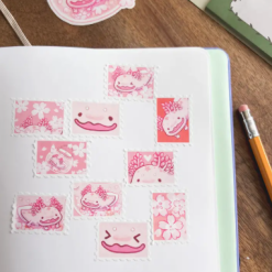 Thousand Skies Stamp Washi Tape - Cherry Blossom Axolotl