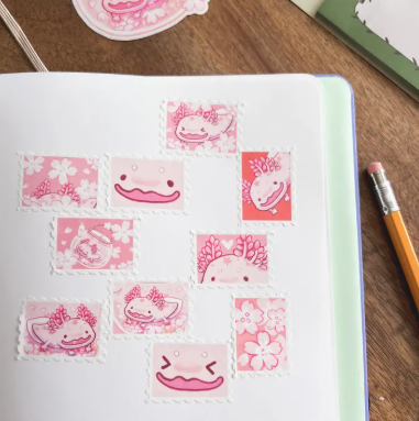 Thousand Skies Stamp Washi Tape - Cherry Blossom Axolotl