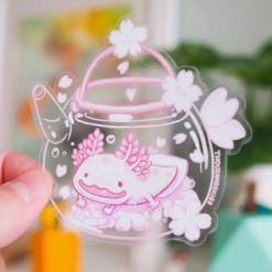 Thousand Skies Transparent Vinyl Sticker - Cherry Blossom Axolotl
