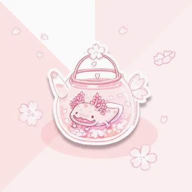 Thousand Skies Transparent Vinyl Sticker - Cherry Blossom Axolotl