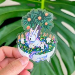 Thousand Skies Transparent Vinyl Sticker - Unicorn Bonsai Garden
