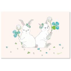 Tokoro Postcard - Cat, Rabbit and Clover