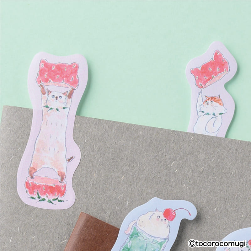 Hisago Tokoromugi Cat Sticky Notes - Straberry Cats