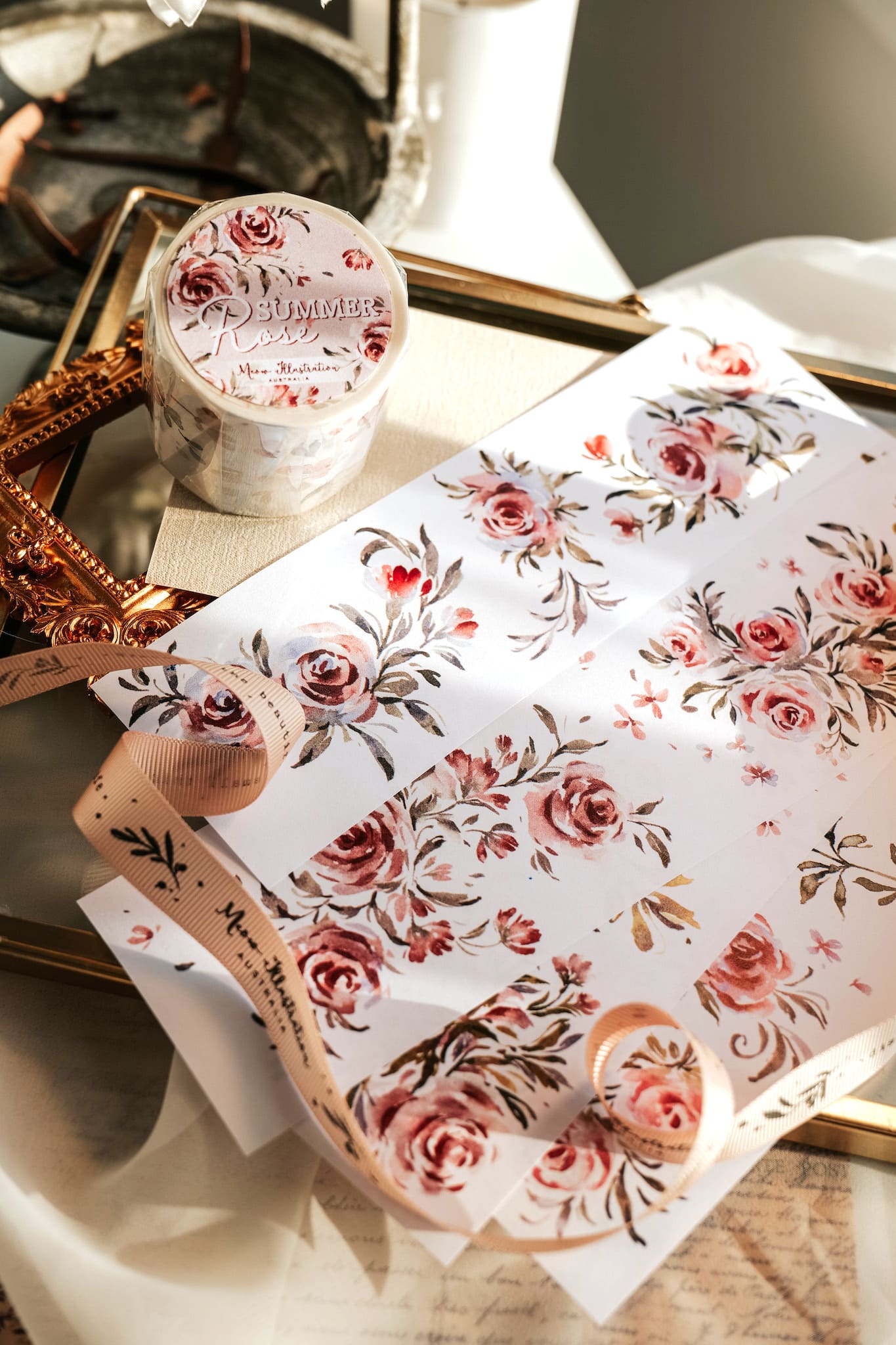 Meow Illustration Tape - Summer Roses (washi or PET)