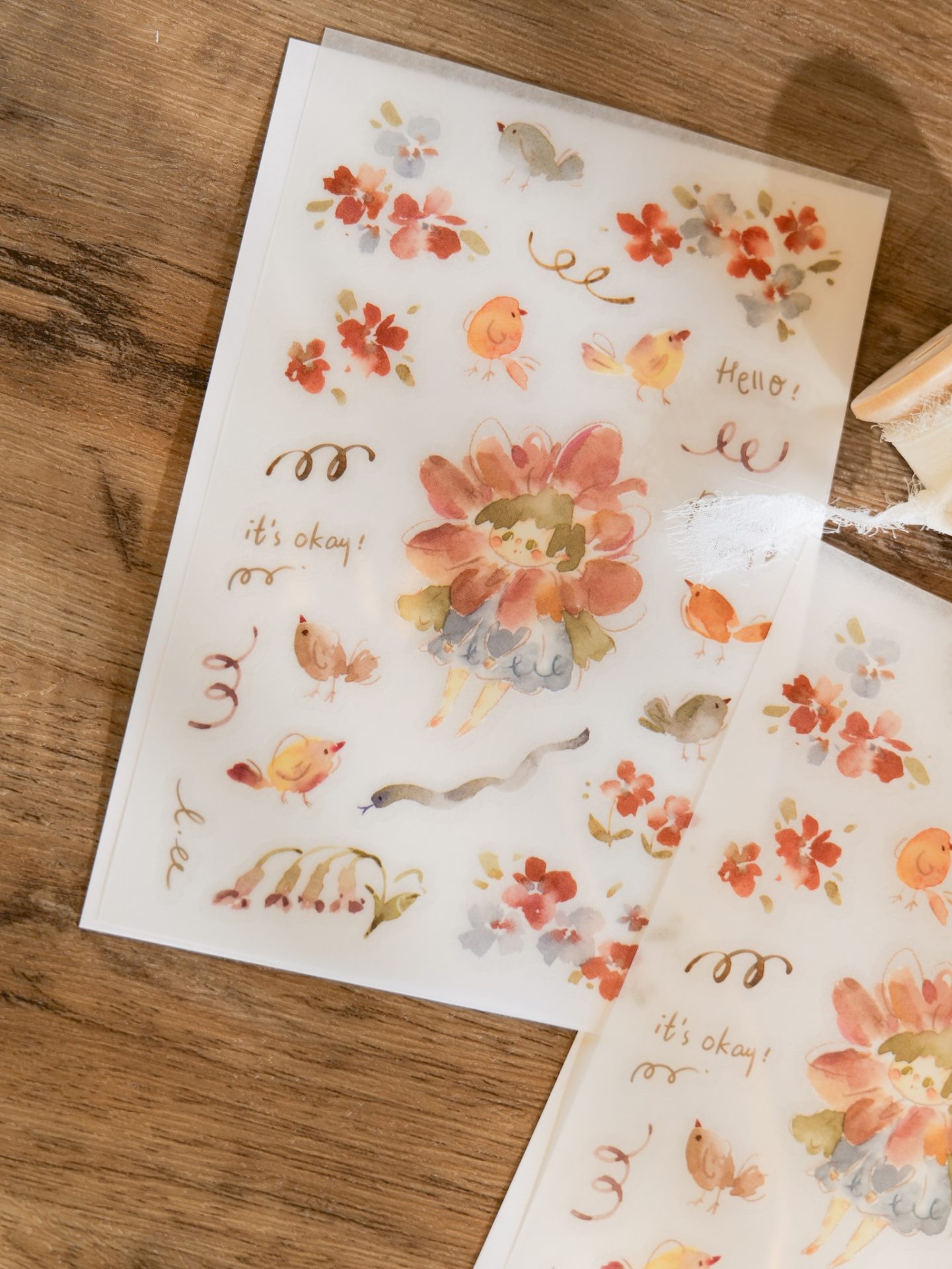 Meow Illustration "Flower Girl Peach" Transfer Stickers