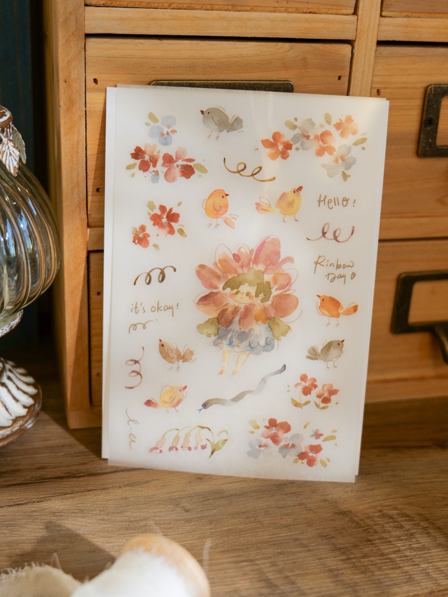 Meow Illustration "Flower Girl Peach" Transfer Stickers