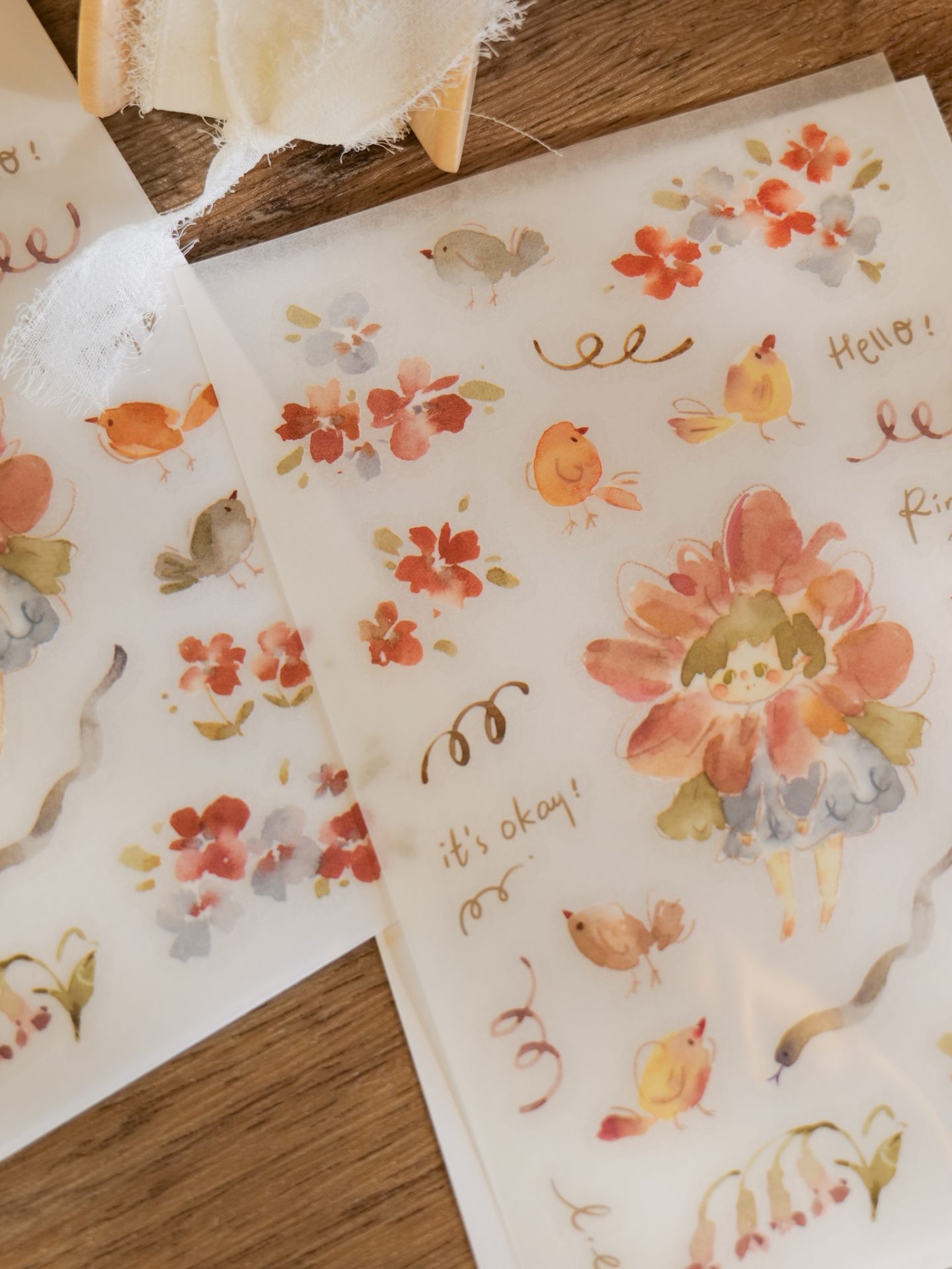 Meow Illustration "Flower Girl Peach" Transfer Stickers