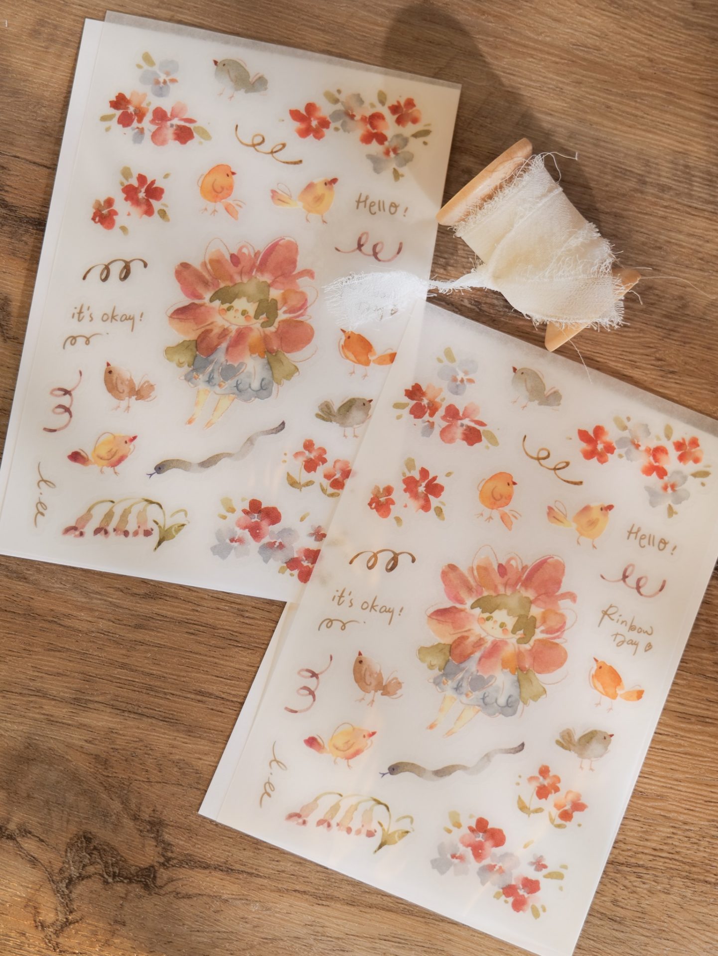 Meow Illustration "Flower Girl Peach" Transfer Stickers