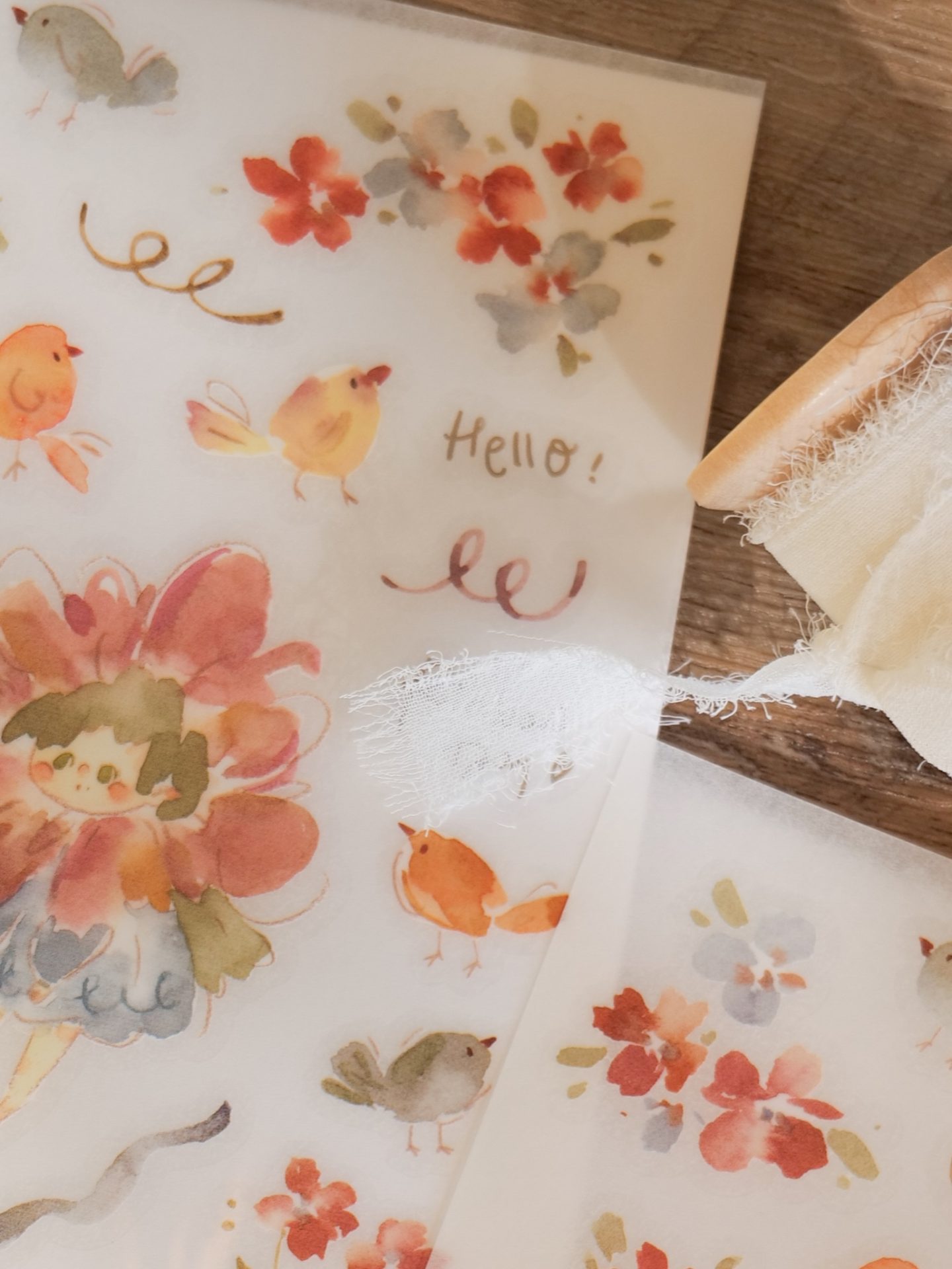 Meow Illustration "Flower Girl Peach" Transfer Stickers