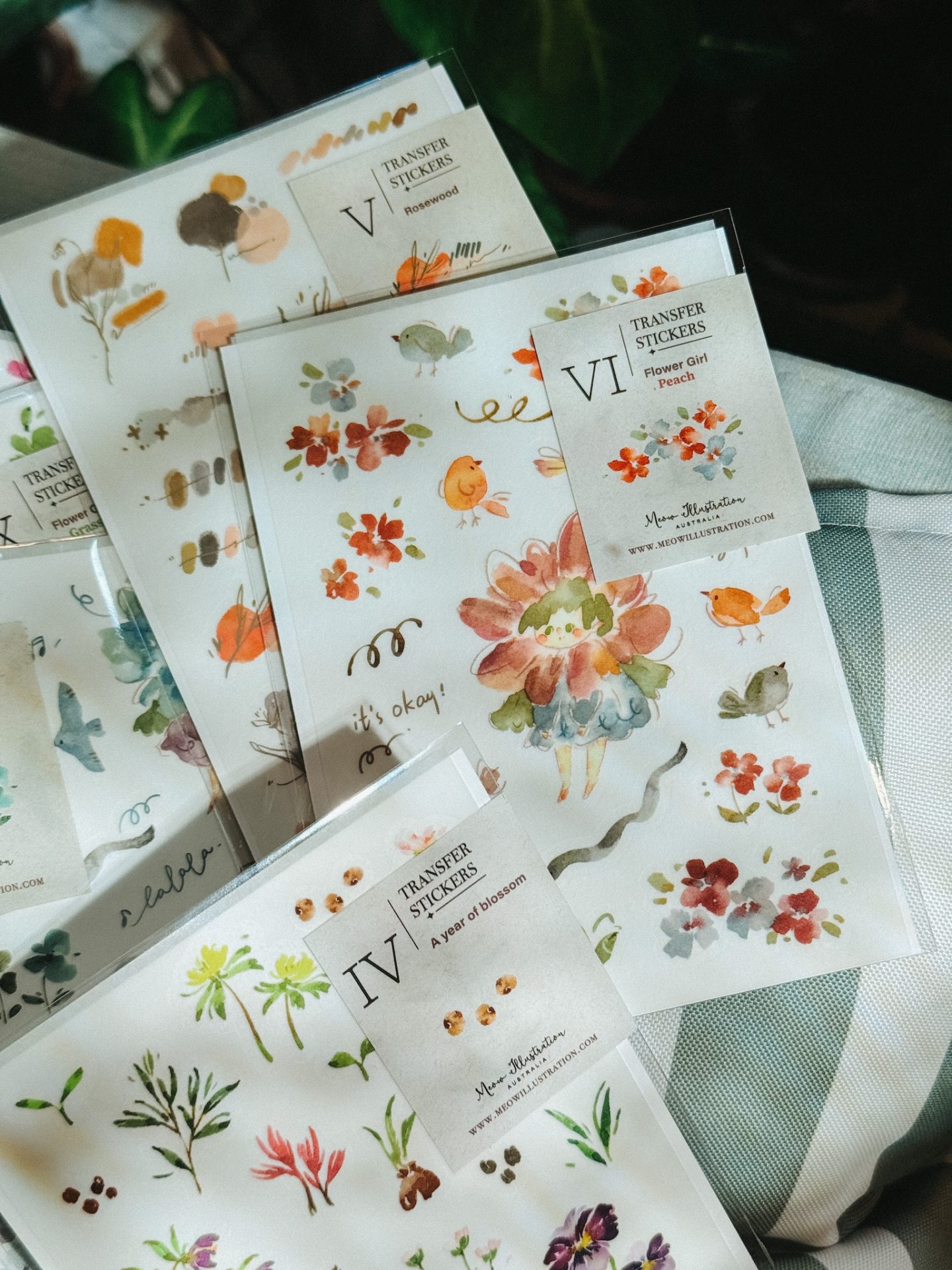 Meow Illustration "Flower Girl Peach" Transfer Stickers