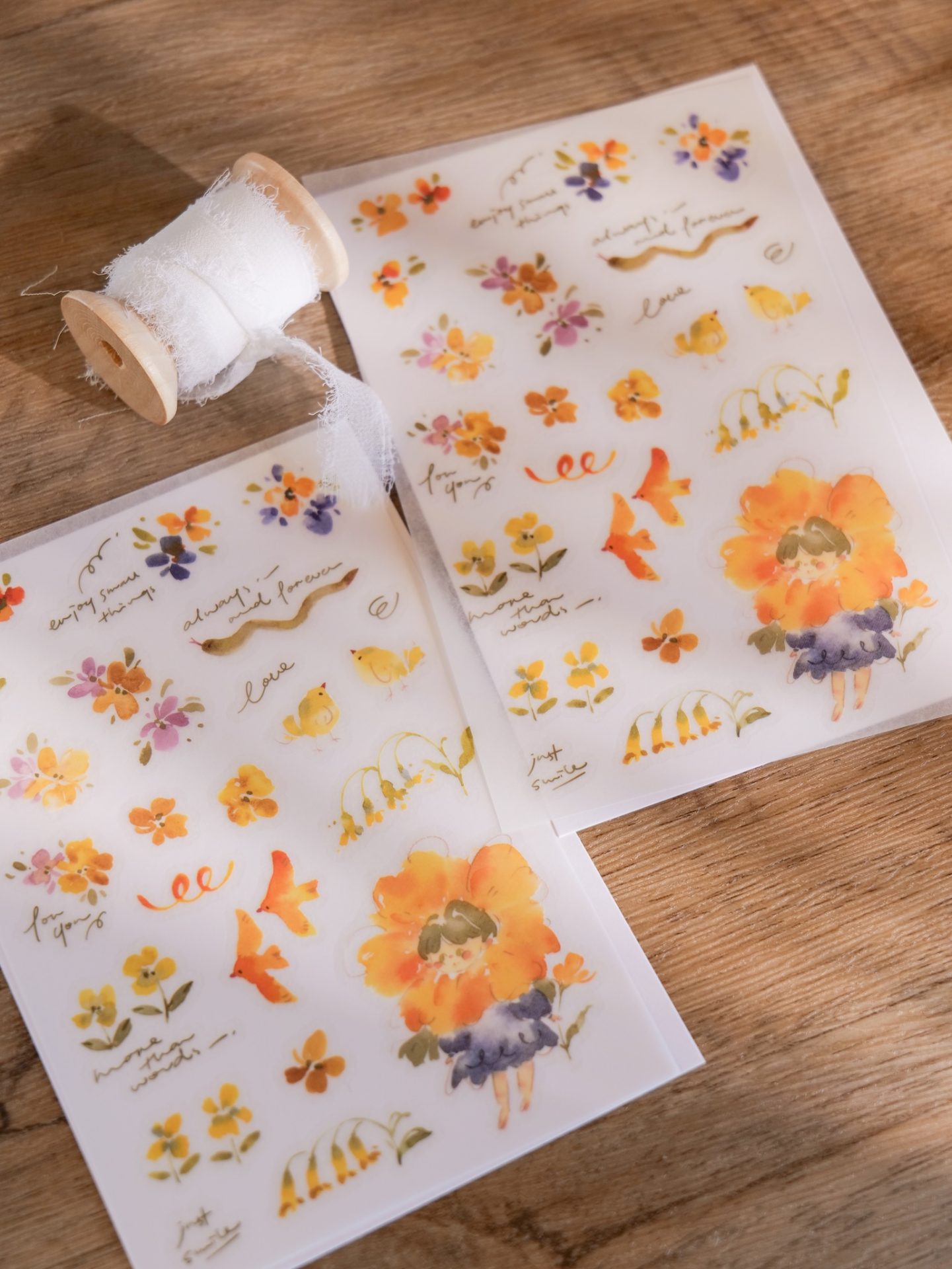 Meow Illustration "Flower Girl Lemon" Transfer Stickers