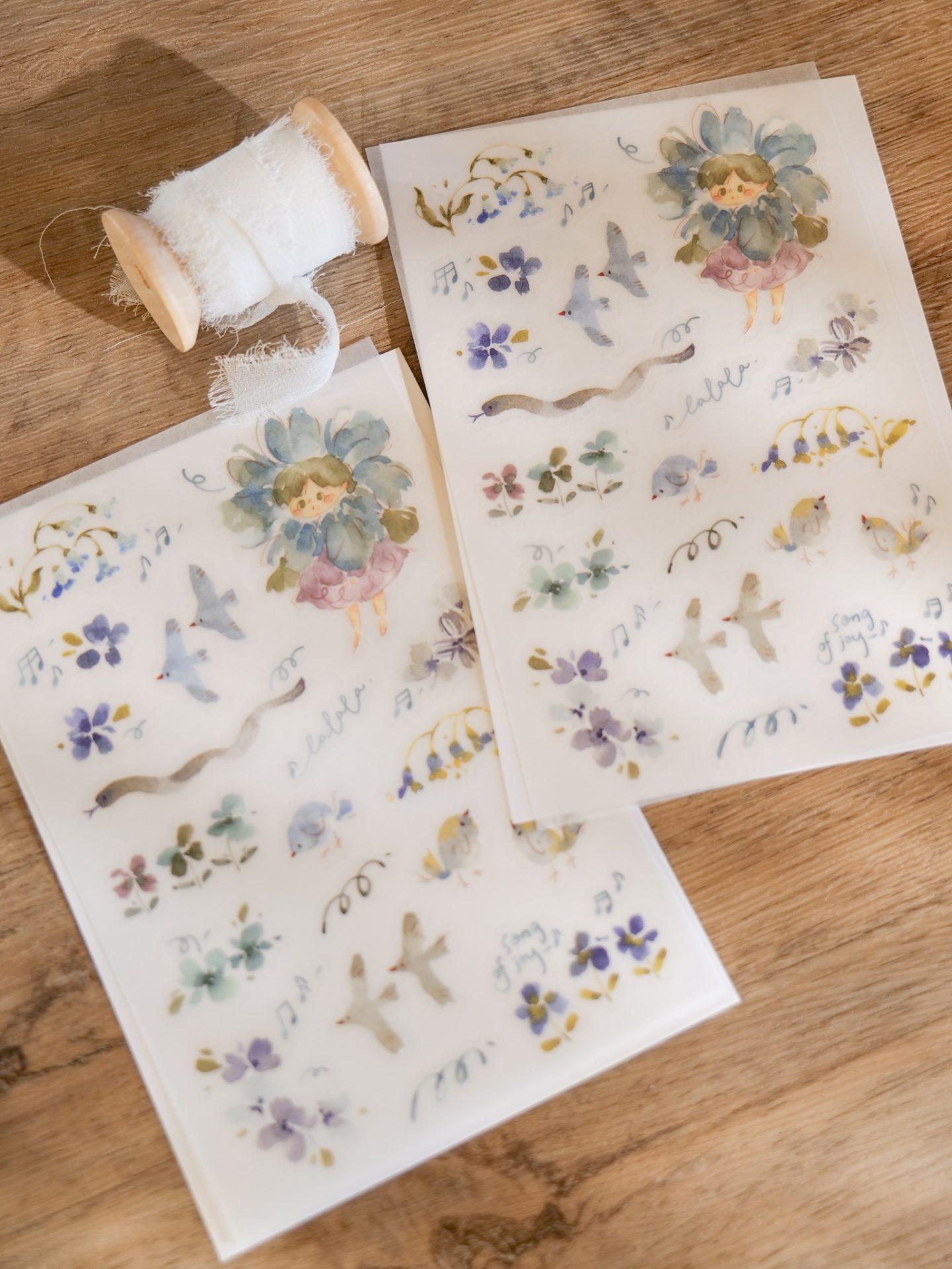 Meow Illustration "Flower Girl Bamboo" Transfer Stickers