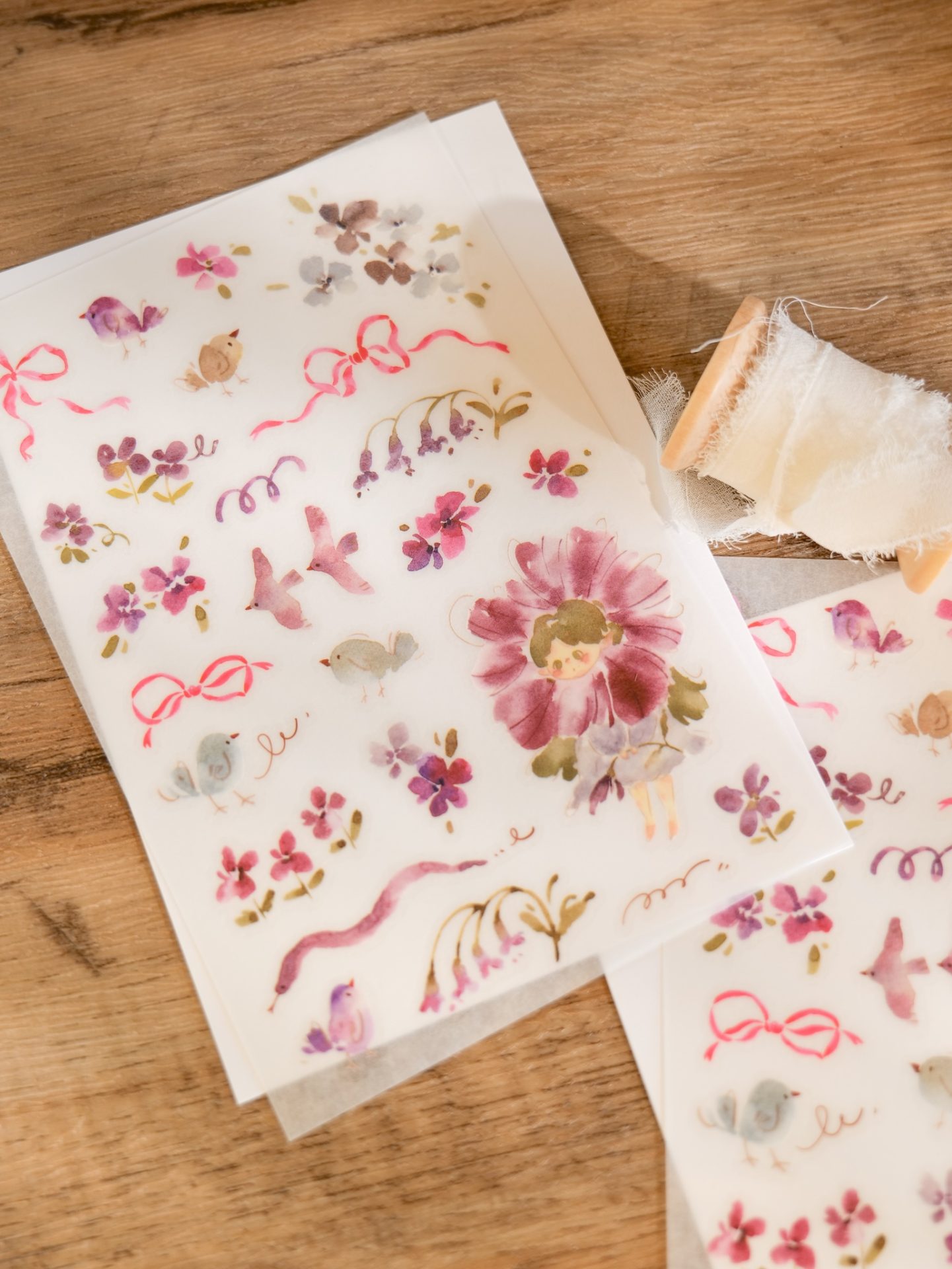 Meow Illustration "Flower Girl Wisteria" Transfer Stickers