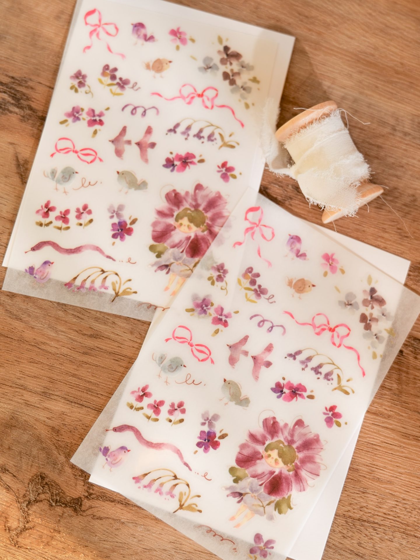 Meow Illustration "Flower Girl Wisteria" Transfer Stickers