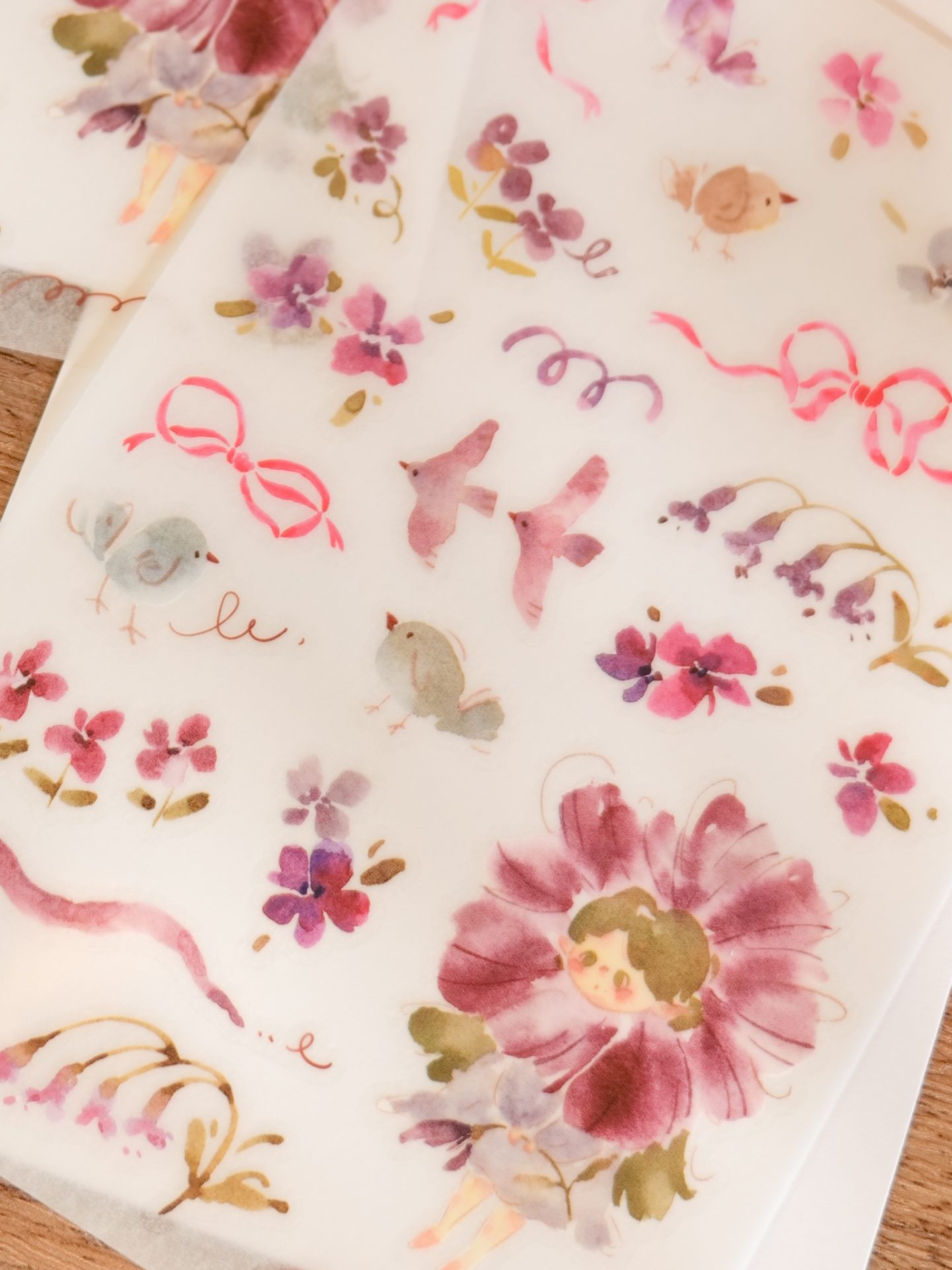 Meow Illustration "Flower Girl Wisteria" Transfer Stickers