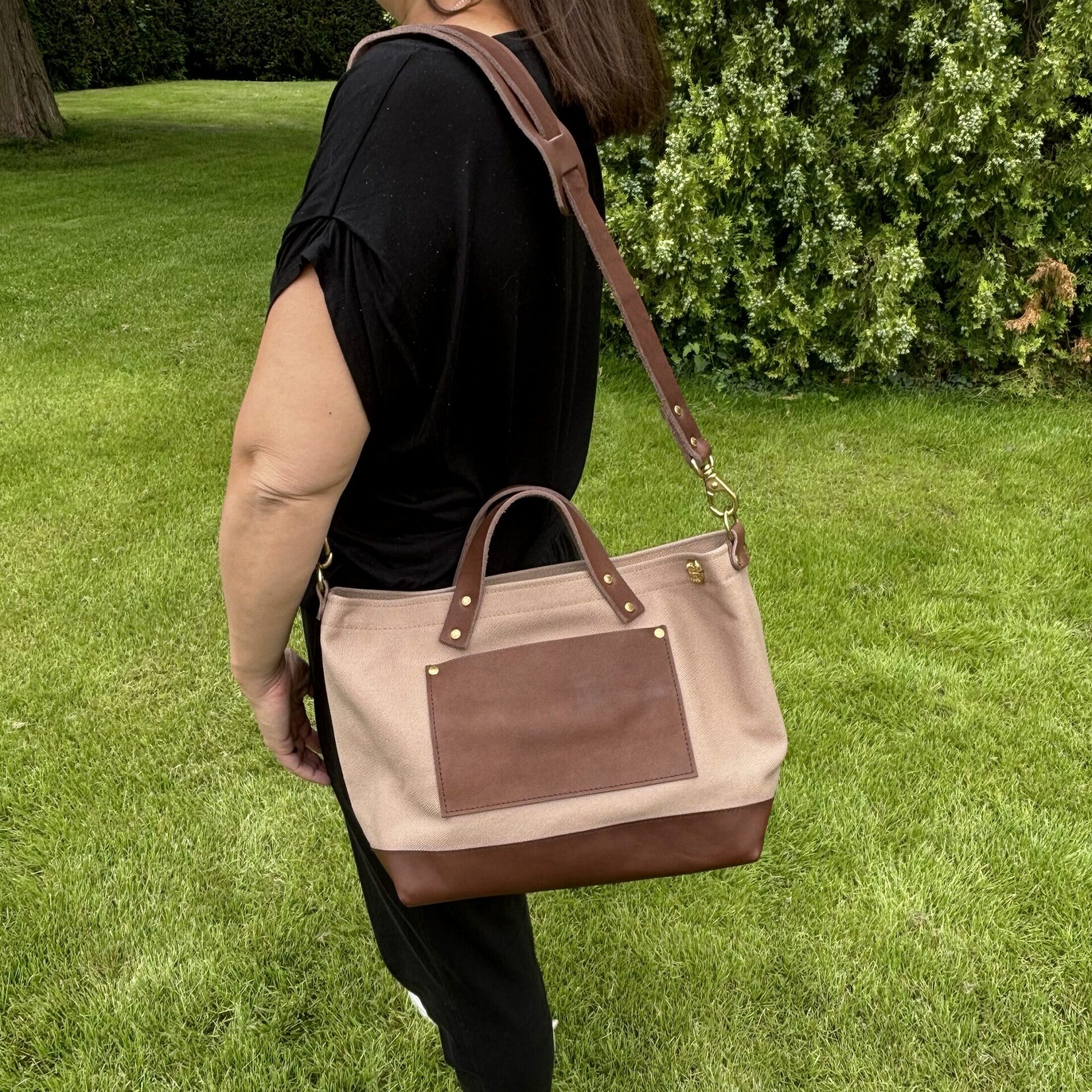 The Superior Labor Engineer Shoulder Bag XS - Beige with Leather Bottom