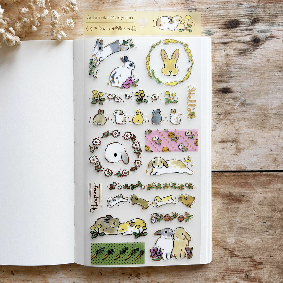 Active Corporation x Schinako Moriyama Stickers – Flowers and Bunny Friends