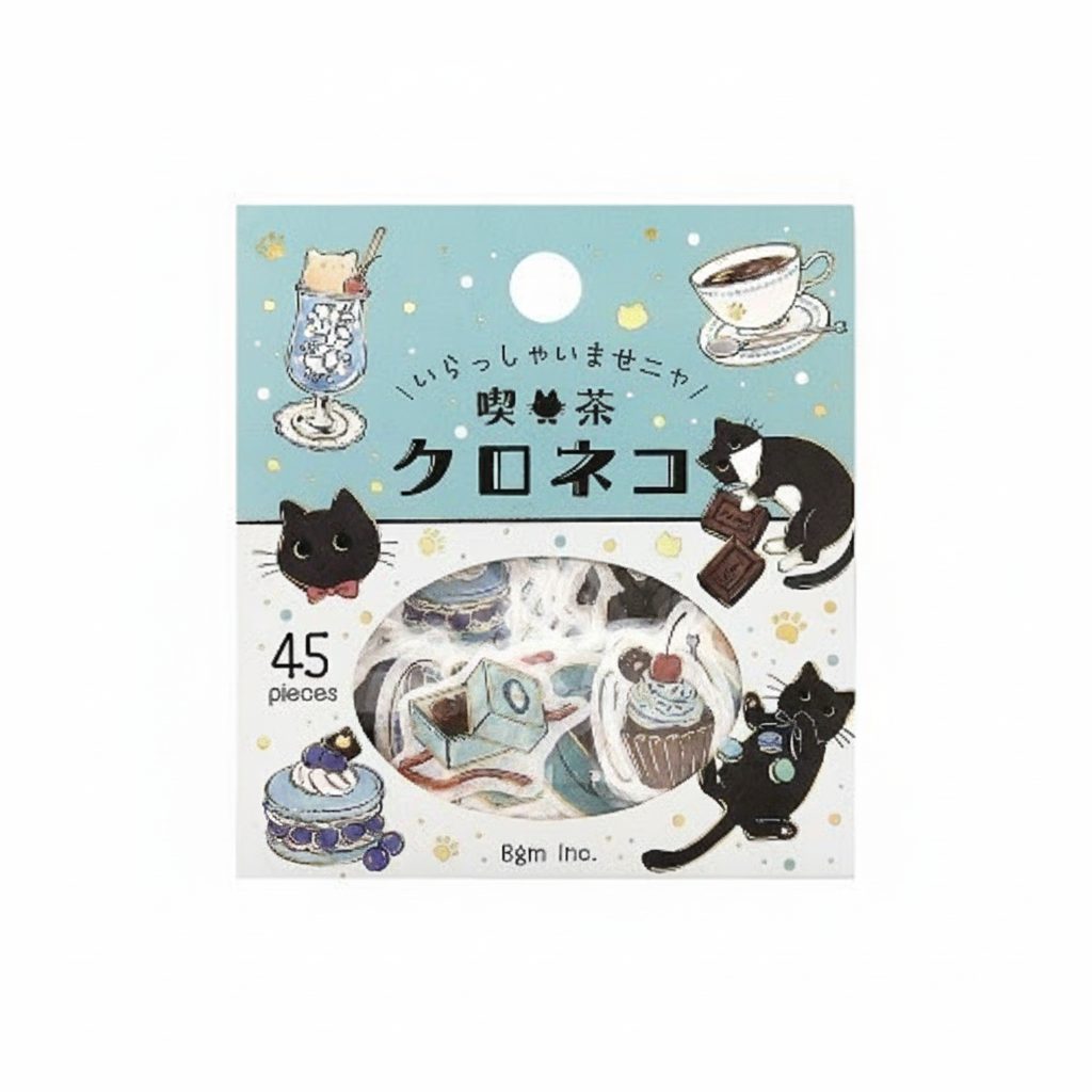 BGM Foil-Stamped Flake Stickers – Kissa Cat Cafe – Black Cat