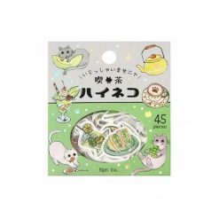 BGM Foil-Stamped Flake Stickers – Kissa Cat Cafe – Grey Cat