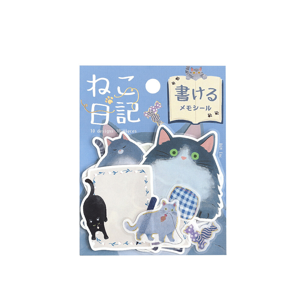 BGM Memo Stickers Cat Diary - Blue