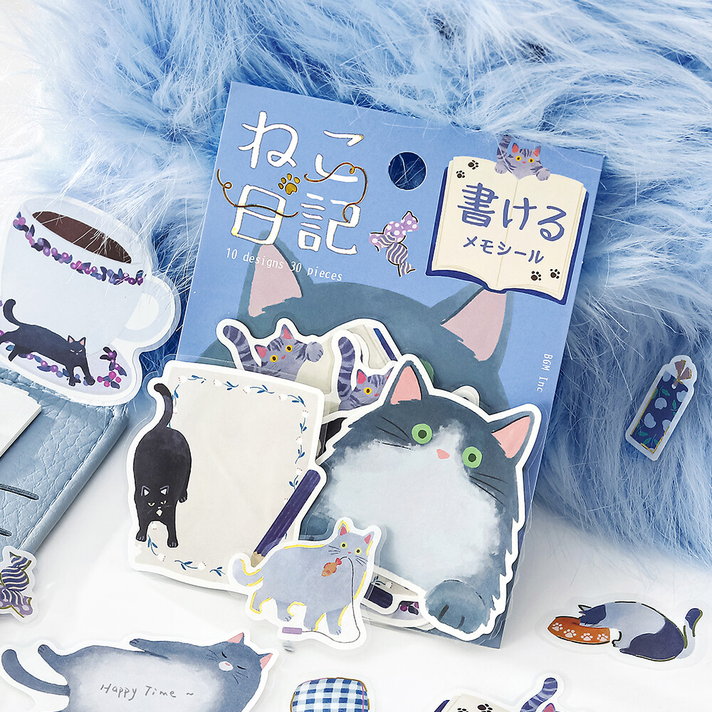 BGM Memo Stickers Cat Diary - Blue