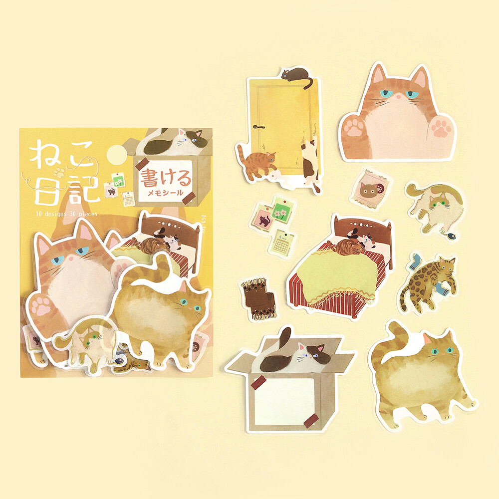 BGM Memo Stickers Cat Diary - Yellow