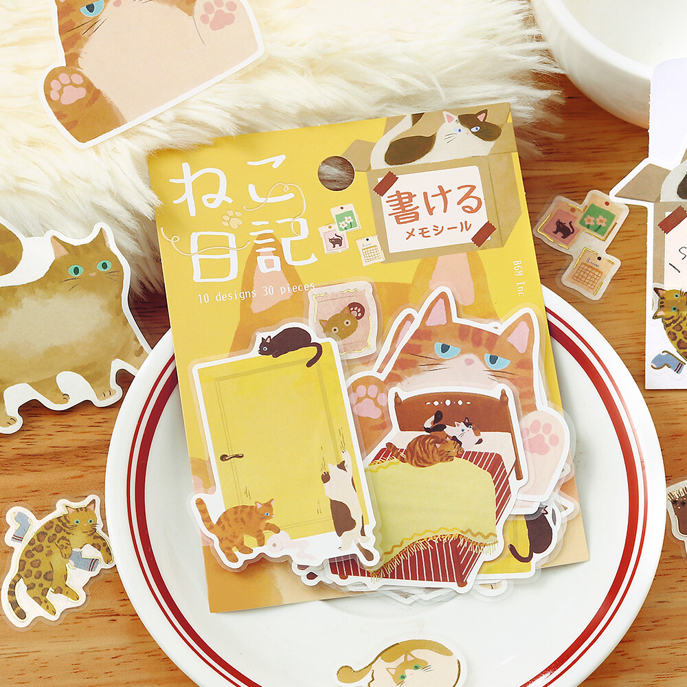 BGM Memo Stickers Cat Diary - Yellow