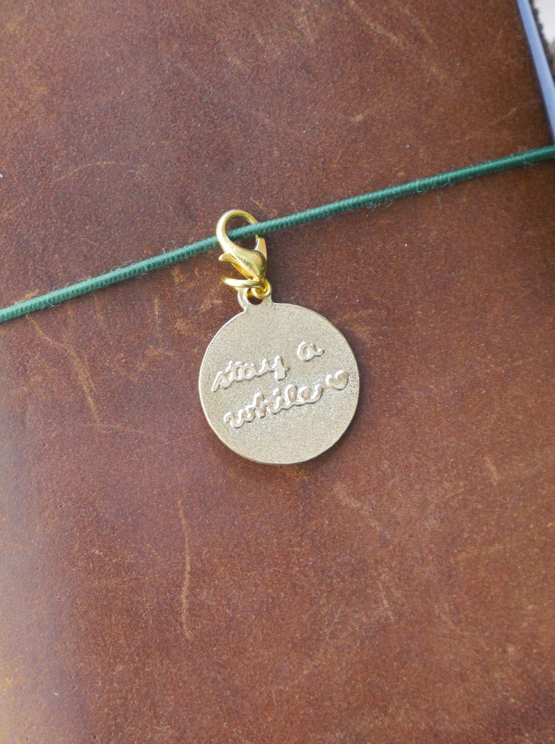 Dana Ate Oatmeal Brass Charm – Stay a While — gallery