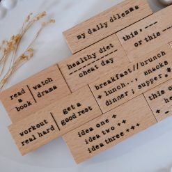 My Daily Dilemma rubber stamp set by Eileen Tai showing multiple text-based stamp designs.