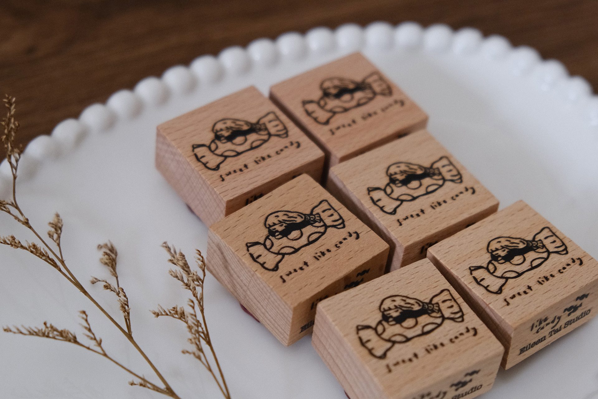 Close-up of the Sweet Like Candy wooden rubber stamp by Eileen Tai Studio.