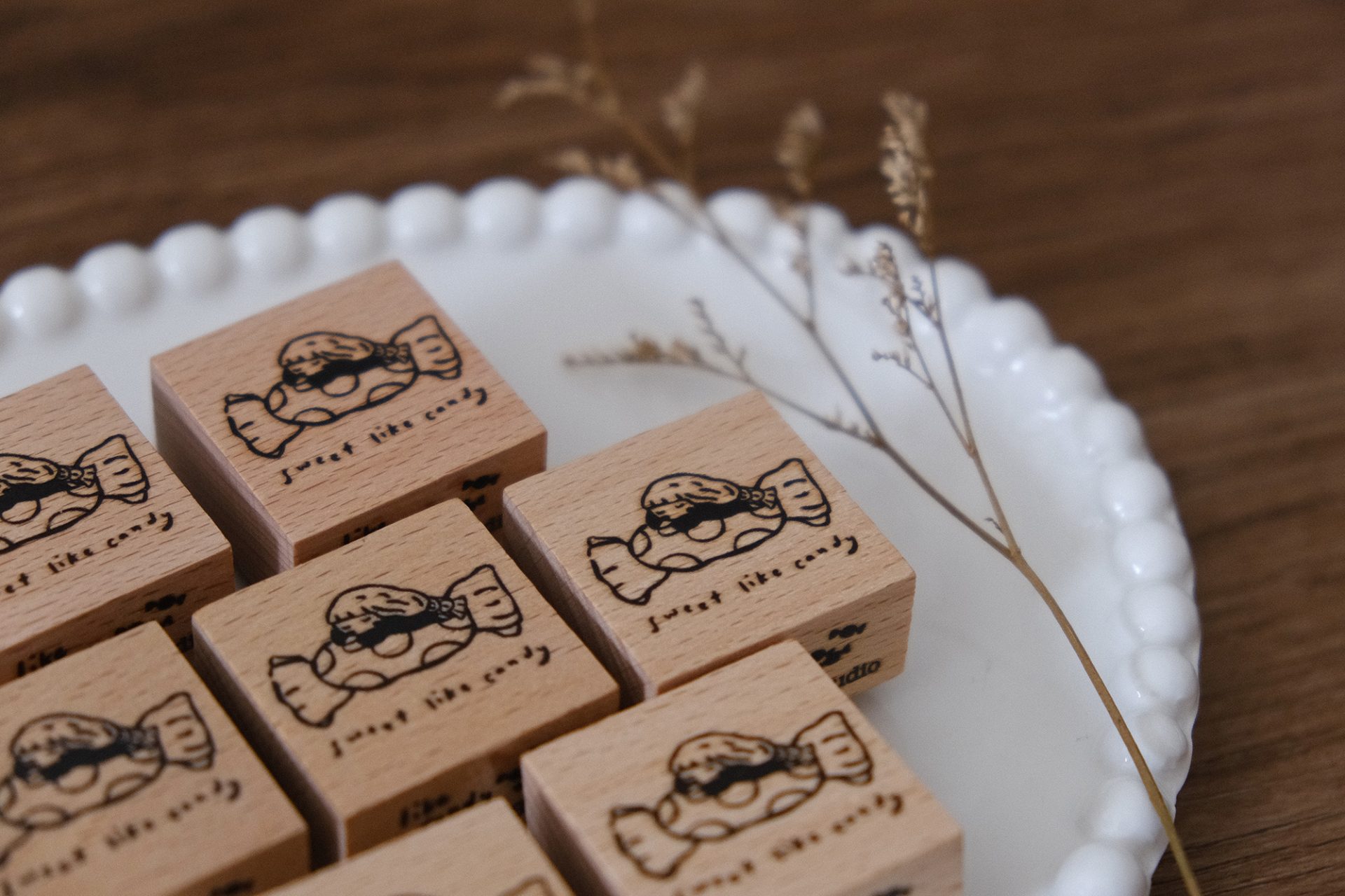 Grouped Sweet Like Candy rubber stamps by Eileen Tai Studio shown in a close flat lay.